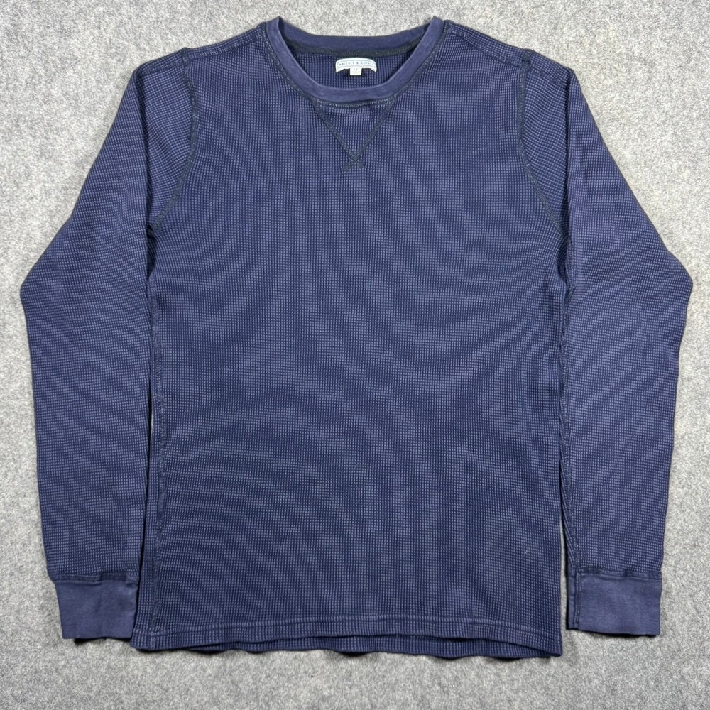Wallace & Barnes Mens Navy Blue Waffle Knit Thermal Long Sleeve Shirt Fits Large
